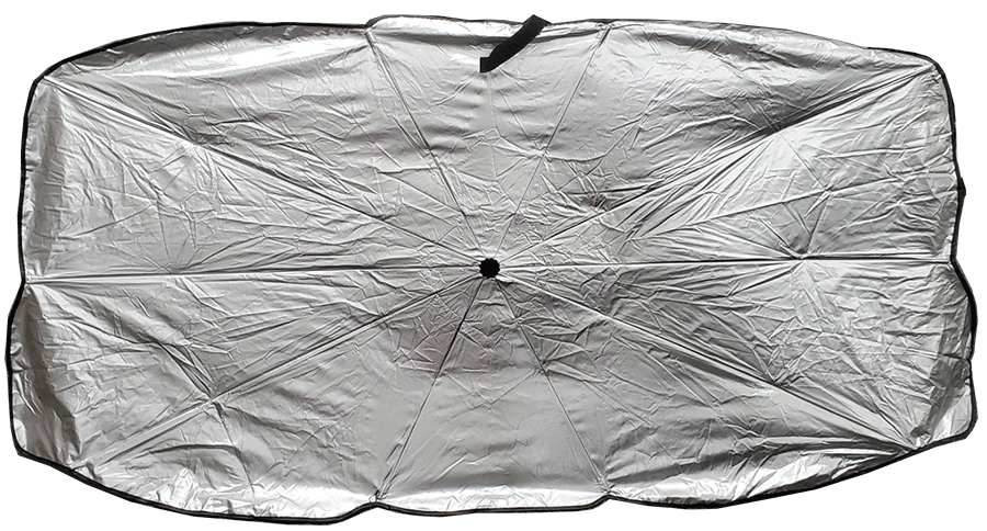 折り畳み傘式 サンシェード 遮光 UVカット 折り畳み式 取付簡単 コンパクト 専用ケース付 シルバー×ブラック 黒 フロントガラス ワンタッチ開 Mサイズ