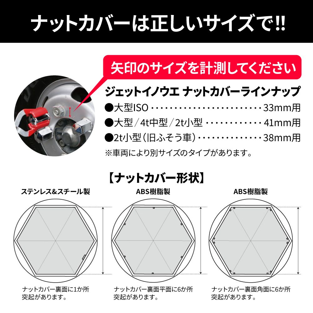 ジェットイノウエ(JET INOUE) 丸型ナットカバー 38ｍｍ 三菱ふそうキャンター用 ステンレス/クロームメッキ 高さ48mm 5個入
