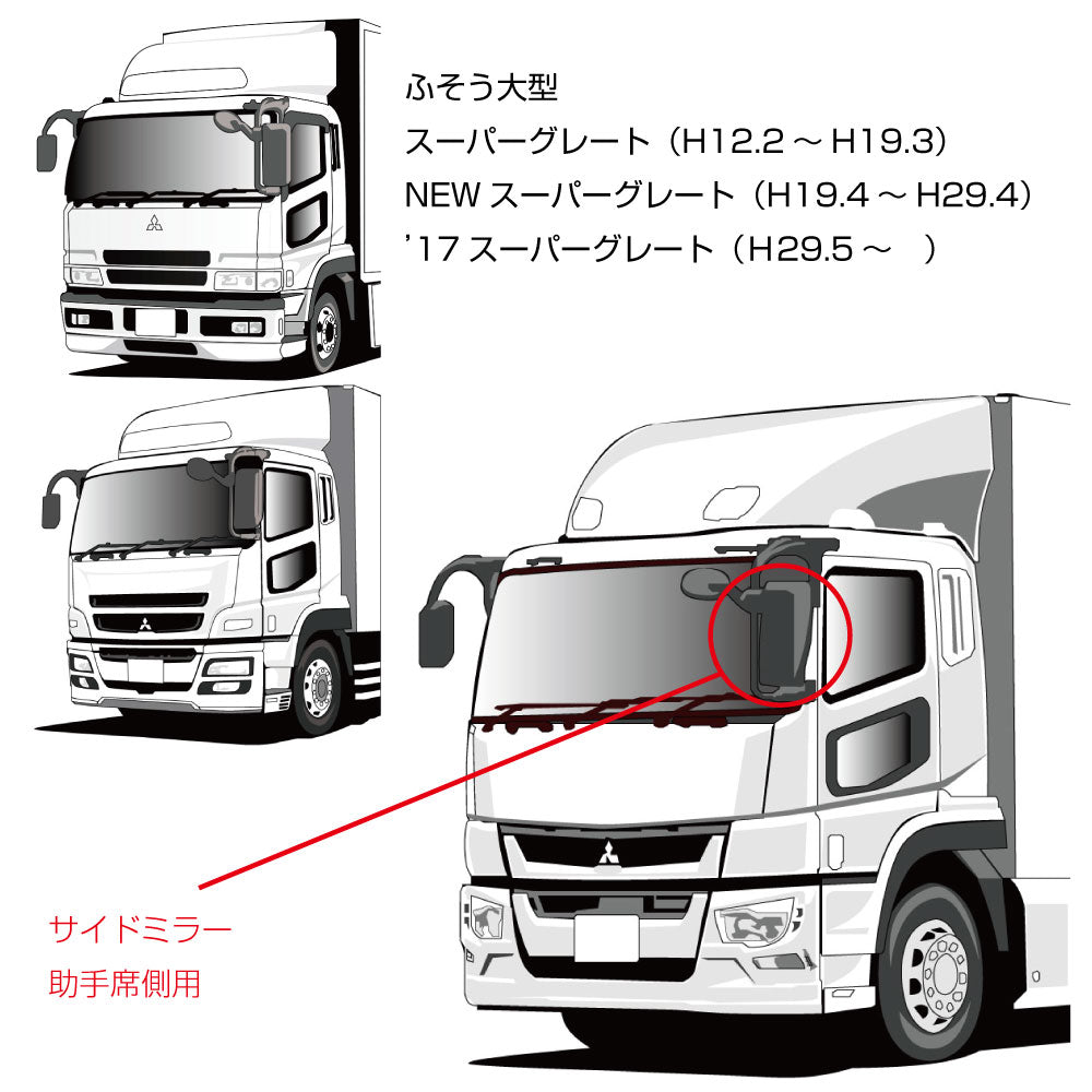 ジェットイノウエ(JET INOUE) サイドミラー LH 助手席側 ヒーター付ワイパー無し車輌用