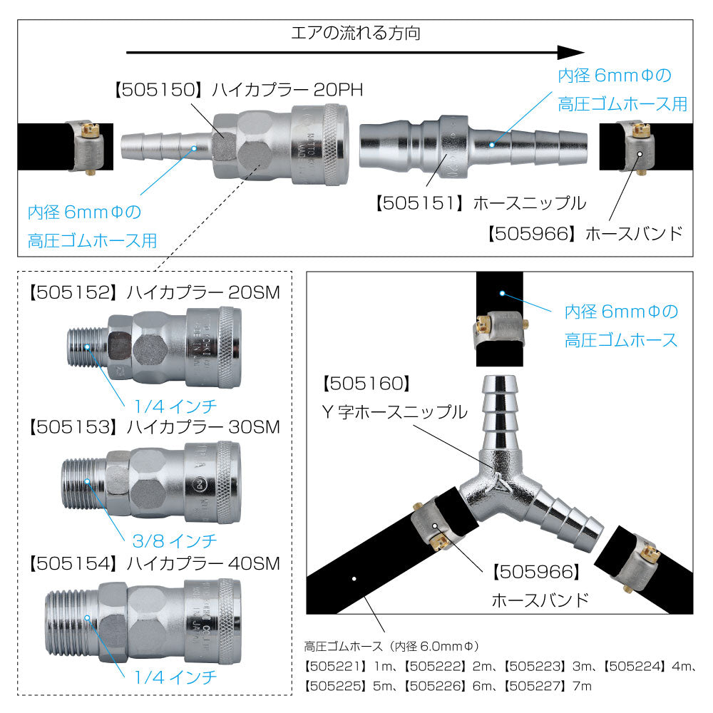 ジェットイノウエ(JET INOUE) エアホーン配管用　各種アタッチメント　高圧ゴムホース用